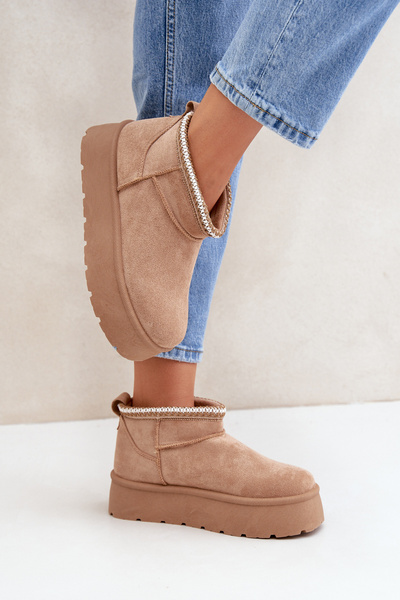 Plattform Schneestiefel mit dekorativer Stickerei beige Heslania