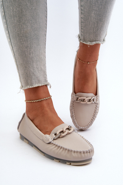 Mocassins Femme En Cuir à Décoration Beige S.Barski LR339