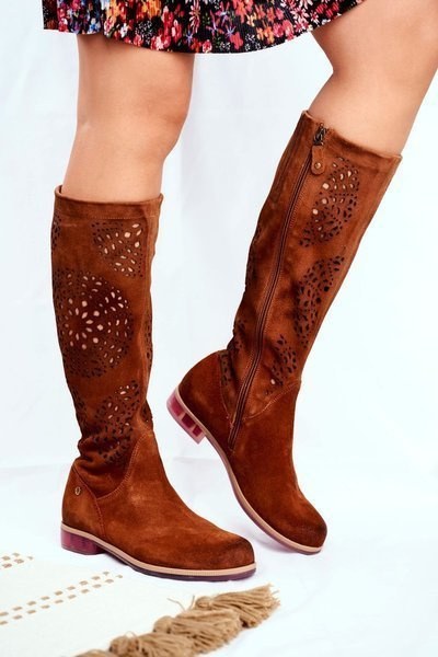 Maciejka Damen Leder Kamel durchbrochene Stiefel 04525-29