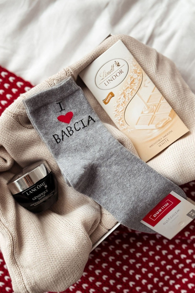 Chaussettes Femmes Avec Inscription I Love Babcia Grises