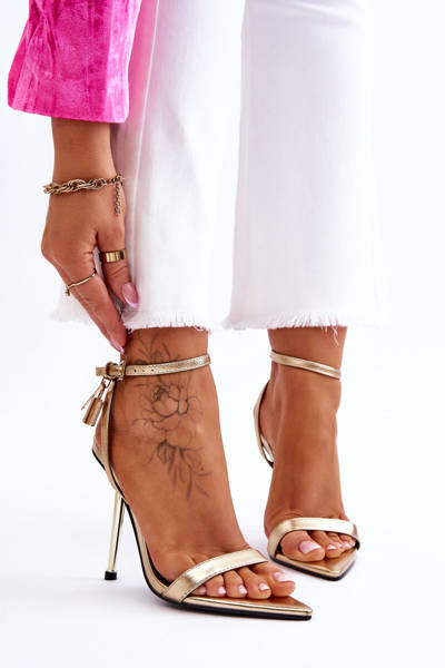 Elegant Sandals On A High Heel With Ornaments Golden Zaria