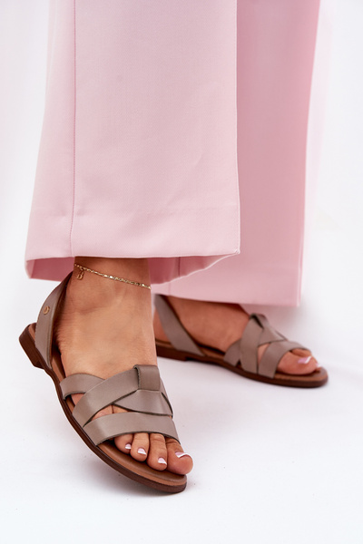Zazoo 40185 Sandale Din Piele Confortabile Slip-On Bej Închis