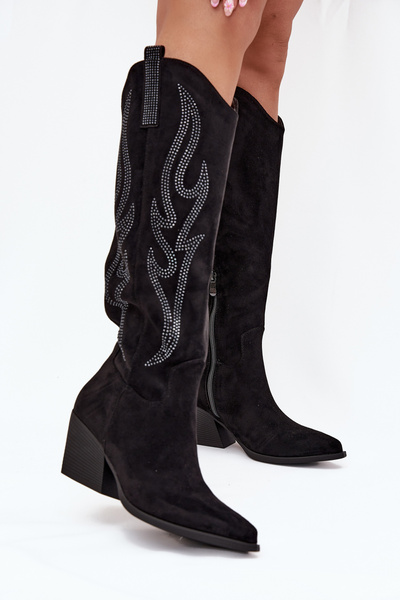 Bottes Cowboy Pour Femme Avec Décoration Sur Talon Noires Jovina