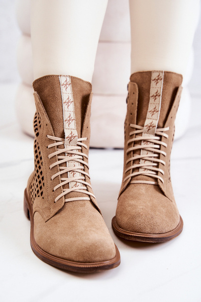 Boots Daim ajourées à nouer Nicole Camel 2696