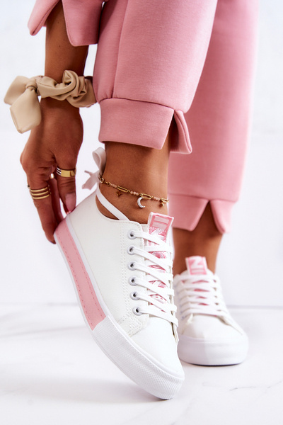 Baskets en cuir pour femmes blanches et roses Mikayla