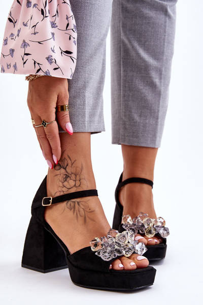 Sandales à la mode avec cristaux sur talons épais Black Garrett