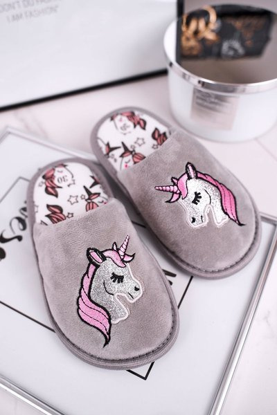 Chaussons d'intérieur pour enfants Licorne grise
