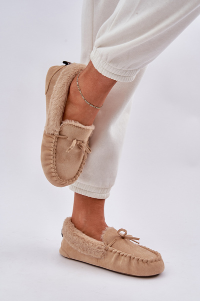 Mokassins Damen Mit Fell Beige Kleogoria