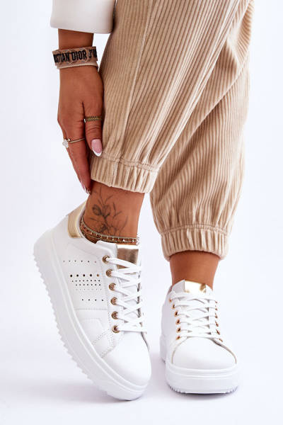 Chaussures de sport pour femmes dorées et blanches Be First!