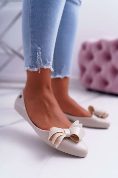 Lu Boo Ballerines Meliskirts en caoutchouc beige avec gros nœud