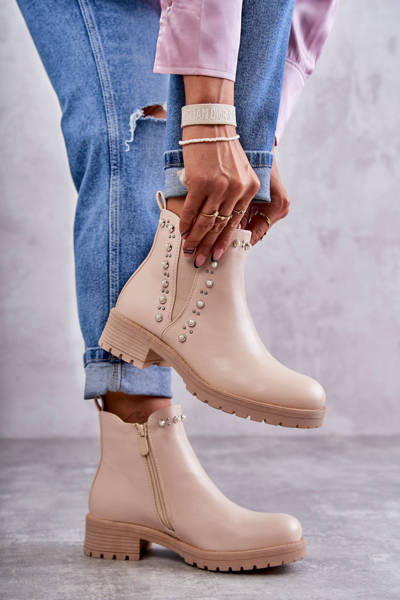 Bottines en Cuir Beige Ferra