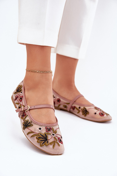Ballerines Avec Broderie Et Sangle Roses Lilindraen