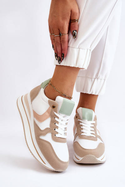 Chaussures De Sport Compensées Pour Femmes Blanc Et Beige Neva