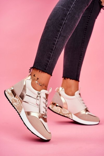 Chaussures sportives pour femmes, figurine beige et dorée