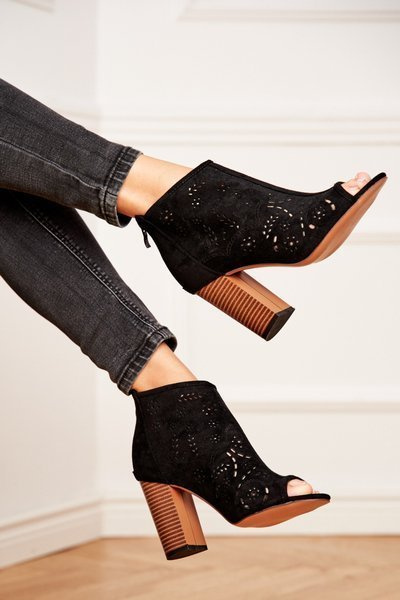 Cizme de stiletto pentru femei din piele de căprioară deschise papillon negru