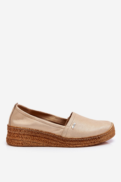 Espadrilles compensées en cuir pour femmes Beige & Or Hadlee