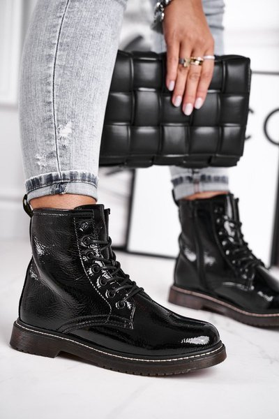 Bottines Plates Femme Laquées Noir Marita