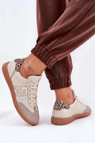 Chaussures de Sport en Cuir Baskets Femme Panthère CheBello 4640 Beige