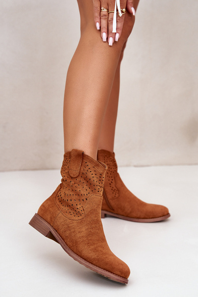 Bottines Perforées à Talon Plat Femme Camel S.Barski HY42-135