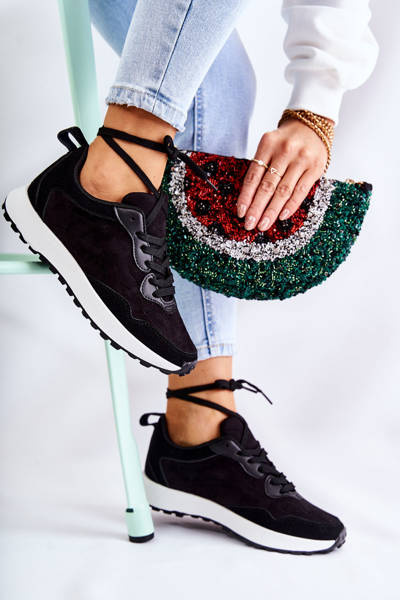 Pantofi sport din piele de căprioară pentru femei negre Nayla