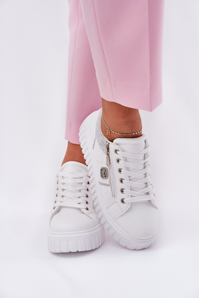 Baskets Sportives Femmes Sur Plateforme En Cuir Éco Blanc Velionna