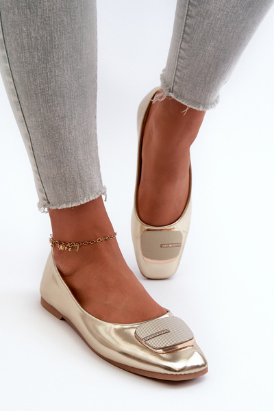 Damen Ballerinas aus Kunstleder mit goldener Verzierung Edoslli