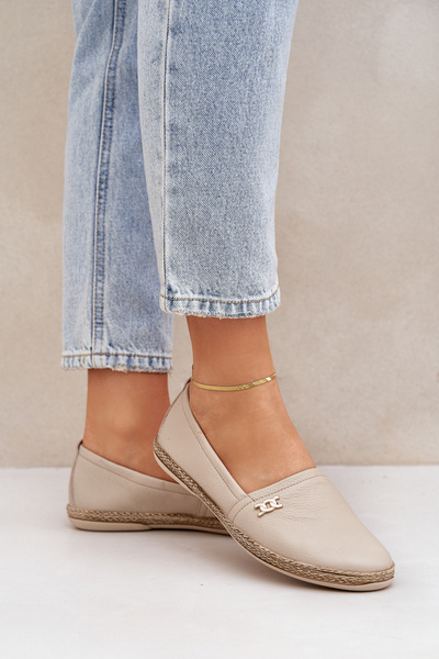 Espadrilles en Cuir Élégantes pour Femmes Beiges Zazoo 10177