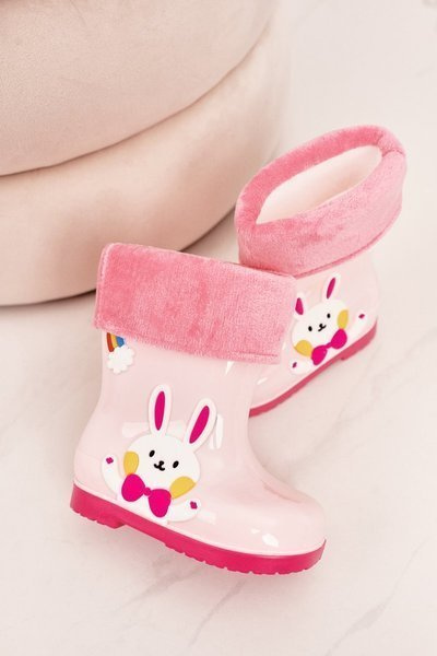 Bottes De Pluie Isolées Pour Enfants Avec Un Lapin Rose
