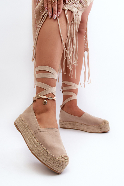 Espadrilles Femme Nouées Sur Plateforme Avec Tressage Beige Tailesse