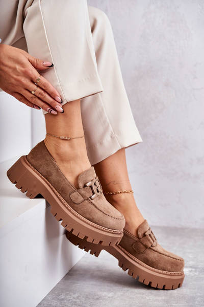 Femei Brogues Suede cu decorare Dark Beige Leeza