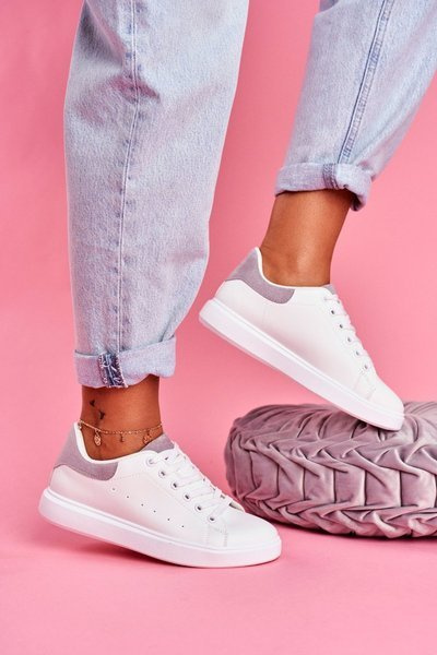 Chaussures blanches sportives pour femmes avec talon gris Milly