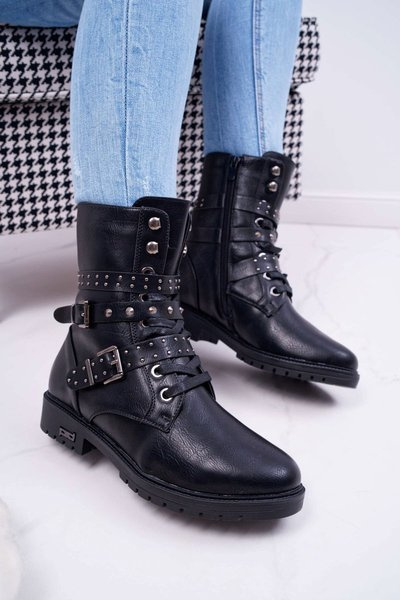 Women's Flat Heel High Boots Black Emenbar