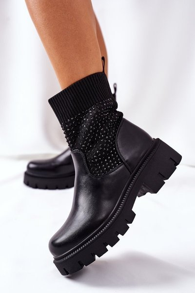 Elastischer Stretch-Stoff Zirkon Arbeiter Schwarz XOXO