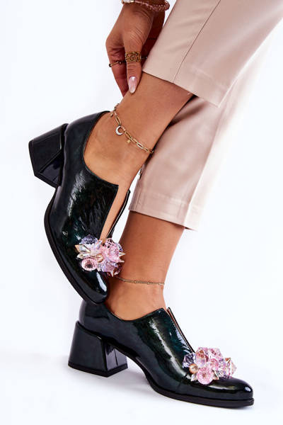 Chaussures Mosaïque Vernies Avec Décoration Transparente Vert Delaver