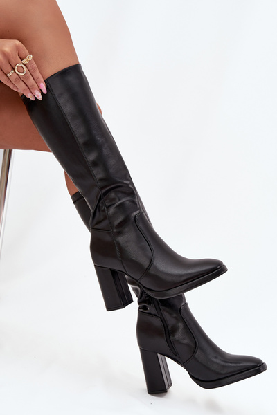 Bottes à talon en cuir écologique doublées noires Lyvella pour femmes