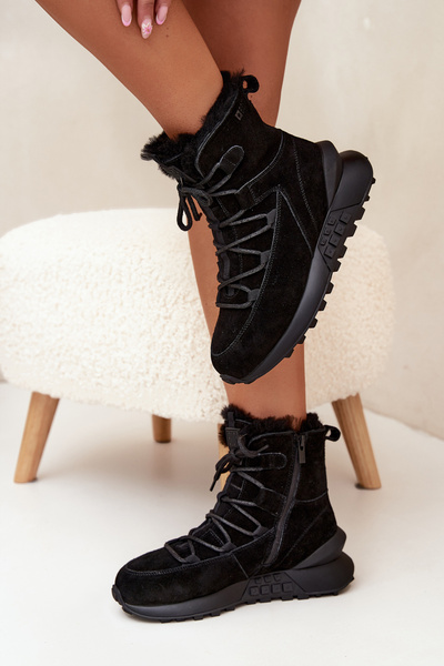 Bocanci De Iarnă Din Suede Pentru Femei Cu Blană Big Star SS274319 Negri
