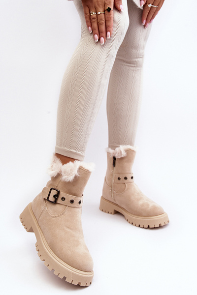 Bottines Femme Avec Zip En Fausse Fourrure Beige Morcos