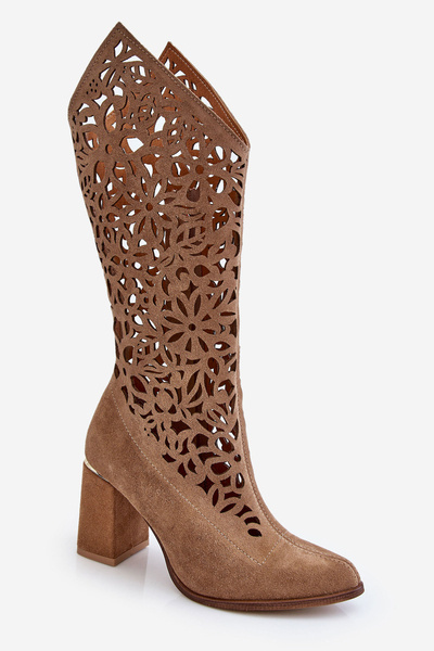 Zazoo Bottines Ajourées En Daim 3234 Beige Foncé
