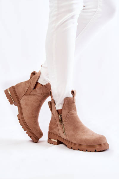 Boots en daim à découpes Beige Klarissa