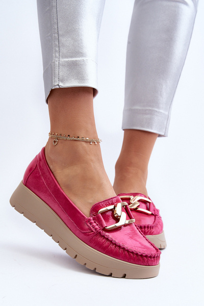 Zazoo Mocasini din Piele cu Platforma si Decoratiune Fuchsia
