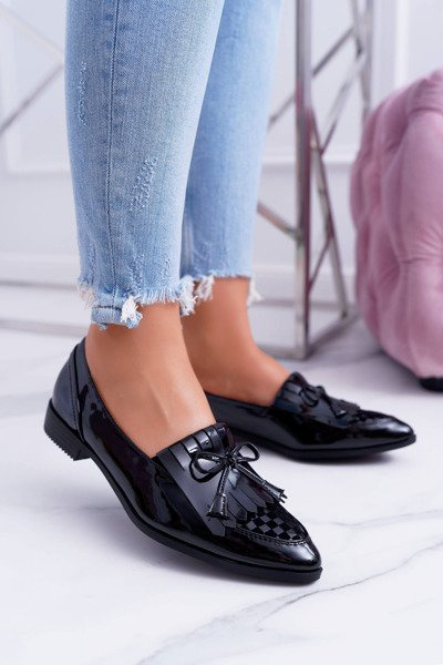 Femei Lu Boo Black Lacquered Mocasins