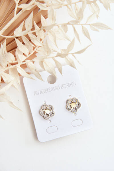Boucles D'oreilles Fleur Avec Zirconium Or