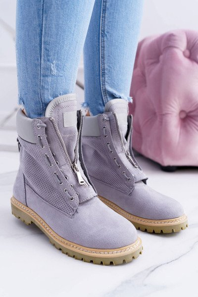 Lu Boo Trappeurs en daim gris pour femmes, fermetures éclair Nancy