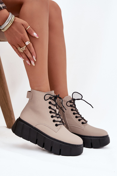 Lederisolierte Damenstiefeletten auf Plattform Vinceza 66803 beige