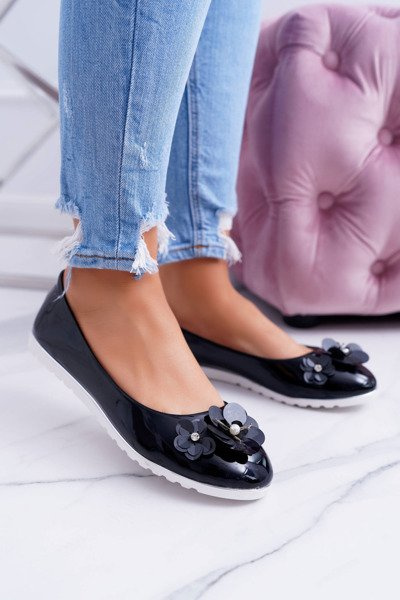 Vices | Ballerines Femme Noires Vernies à Fleur Neli