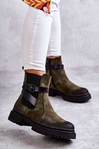 Bottes chaudes pour femmes Bottines Jodhpur avec ceinture vert Jose