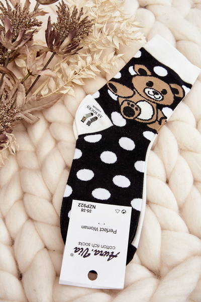 Damensocken nicht im Paar mit Bär schwarz-weiß