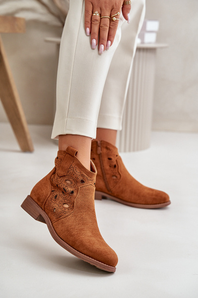 Damen Perforierte Stiefeletten mit Reißverschluss Camel S.Barski HY42-081