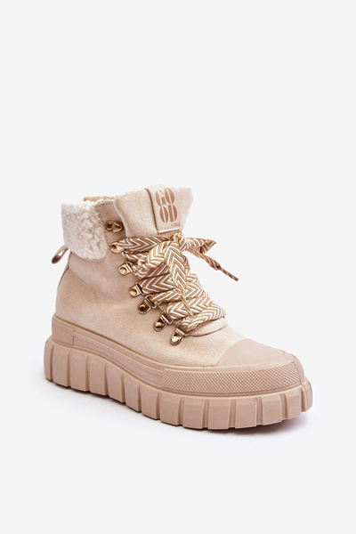 Bottines Fourrées Trappeurs sur Semelle Épaisse Beige Clair Ralotta