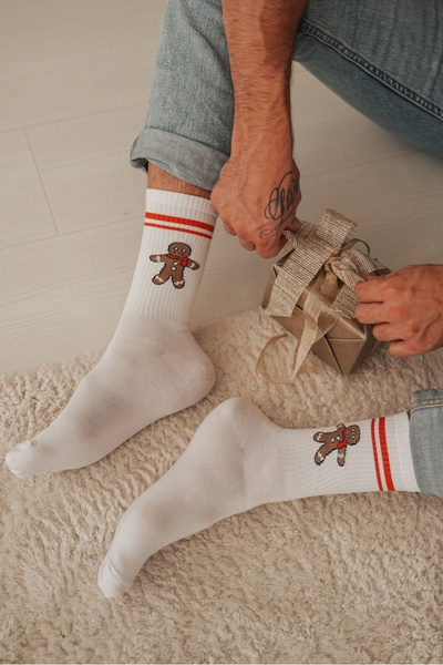 Chaussettes de Noël pour Hommes Pain d Épice Et Rayures Blanches